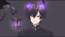 a boy with purple horns and a lantern