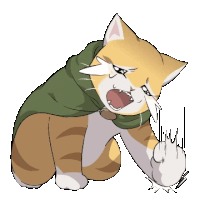 a cartoon cat with a green cape on is giving the middle finger