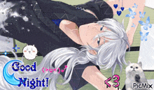 a picture of a girl with white hair and the words good night on the bottom
