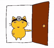 a cartoon cat with a stethoscope on its head is opening a door .