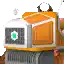 a toy truck with a green light on the front is sitting on top of a pile of dirt on a white background .