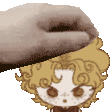 a person is putting a slipper on a girl 's head .