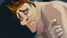 a cartoon drawing of a man with his eyes closed and a sad look on his face