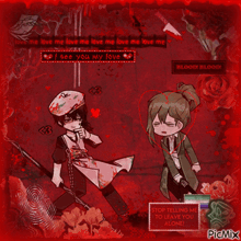 a picture of a man and a woman with the words blood blood written on it