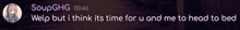 a screenshot of a video chat with the name soupghg