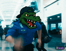 a cartoon of a security guard with a crocodile mask on