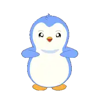 a blue and white penguin with a red beak