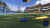 a rocket league game is being played on a soccer field