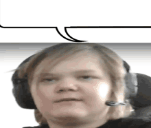 a person wearing headphones and a microphone with a speech bubble above their head