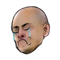 a drawing of a bald head with tears coming out of it