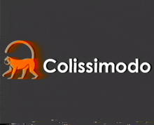 a colissimodo logo with an orange monkey on a black background