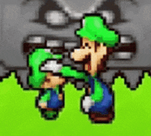 a pixel art of mario and luigi kissing each other