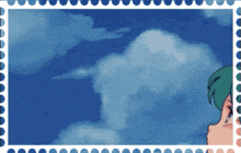 a picture of a person looking up at a cloudy sky
