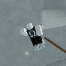 a roblox character wearing a black omega shirt