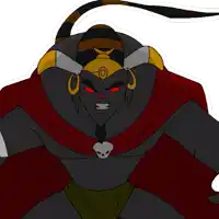 a cartoon character with a skull on his shoulder