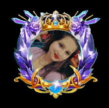 a picture of a woman in a purple frame with a crown