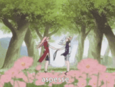 a couple of girls are dancing in a forest with the word aspesse in the corner
