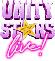 a logo for unity stars live with a gold star