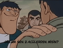 a cartoon of three men with the caption oglum sen 2.4culerden misin