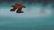 a cartoon of a man fighting a teddy bear .