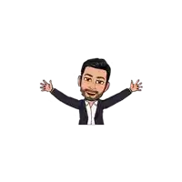 a cartoon of a man with his arms outstretched and a beard