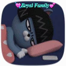 a cartoon cat laying on a bed with the words royal family written on the bottom