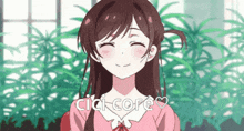 a girl in a pink shirt is smiling with the words cici core written on the bottom