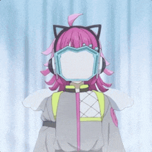 a cartoon character with a cat ear headband and a mask with a face on it