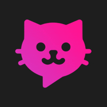 a pink cat with a speech bubble in front of it