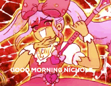 a cartoon drawing of a girl with the words good morning nichole