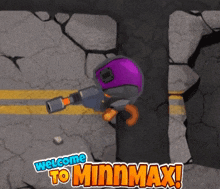 a cartoon drawing of a purple object that says welcome to minmax