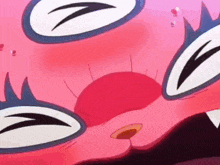 a close up of a cartoon cat 's mouth with a pink background .