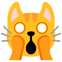 a surprised cat with its mouth open and a black nose