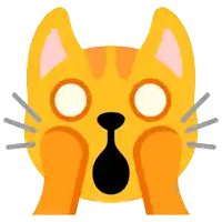 a surprised cat with its mouth open and a black nose