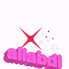 the word aliabadi is written in pink letters with a red star in the background