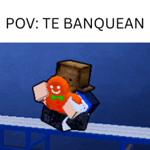 a cartoon of a gingerbread man riding a roller coaster with the caption pov te banquean