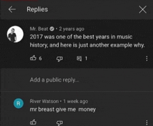 a screenshot of mr. beat 's response to a comment