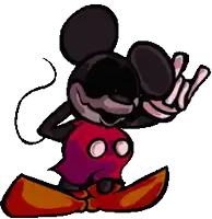 a pixel art drawing of a mickey mouse giving a peace sign