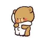 a teddy bear is hugging another teddy bear with pink hearts surrounding it .