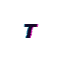 the letter t has a purple and blue glitch effect