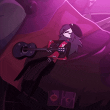 a cartoon of a girl playing a guitar