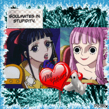 a picture of two anime girls with a heart that says my heart on it