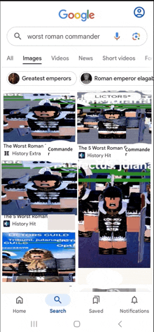 a screenshot of a google search for worst roman commander on a phone