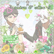 a picture of two anime characters with the words misu & eiko above them