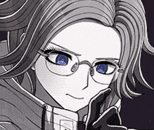a black and white drawing of a woman wearing glasses and gloves .