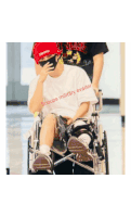 a person in a wheelchair with the words scoops military evader written on their shirt