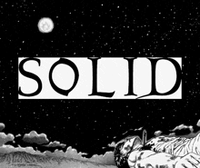 a black and white drawing of a man laying on the ground under the word solid