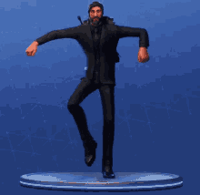 a statue of a man in a suit and tie is dancing