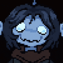 a pixel art drawing of a ghost with glowing eyes