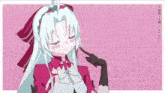 a drawing of a girl with white hair and a red dress